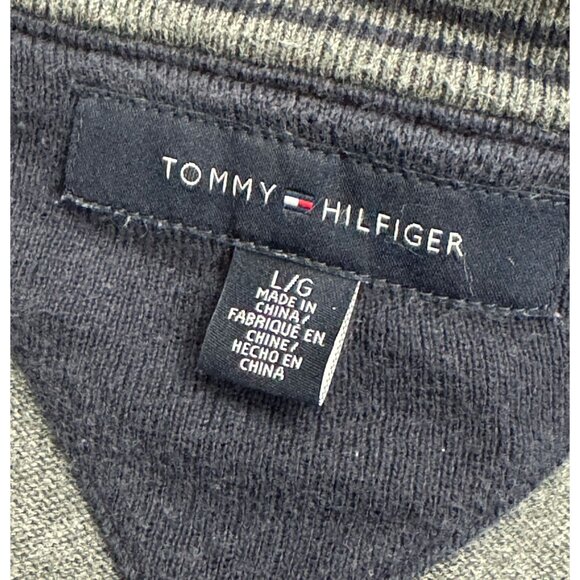 Tommy Hilfiger Jumper Tight Knit Melange V-Neck Pullover Sweater Gray Mens Large - Picture 3 of 6